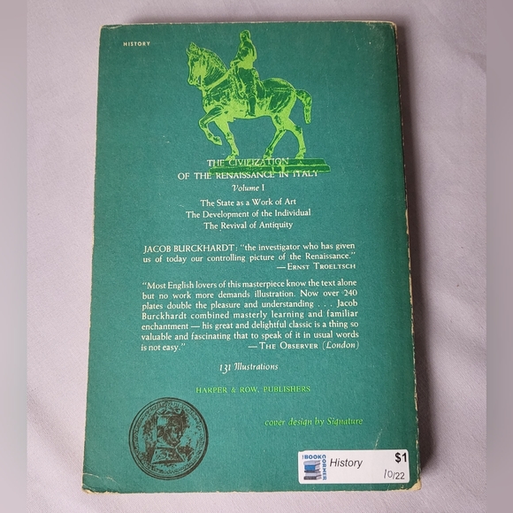 The Civilization of the Renaissance in Italy by Jacob Burckhardt Vol 1 book GUC - Picture 2 of 3